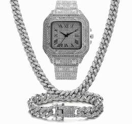 Chains Iced Out Chain Bling Miami Cuban Link Rhinestone Watch Necklaces Bracelet Women Men Jewellery Set Hip Hop Choker3173092