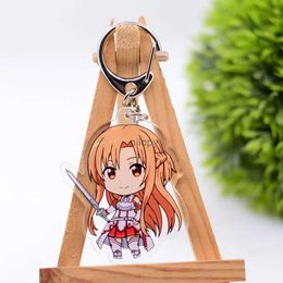 Keychains Lanyards Cute Anime Keychain Sword Art Online Arcylic Cartoon Figures Keyrings Kawaii Key Chain Accessories