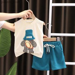 Clothing Sets Korean Children Summer Sets Girl Boy Sleeveless Vest Shorts Suit Child Clothing Fashion Outfits Kids Costume Y240415