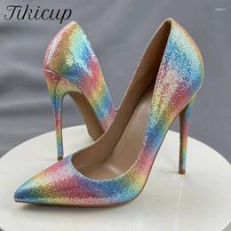 Dress Shoes Tikicup Rainbow Colourful Stiletto Pumps Women Sexy Pointed Toe 12cm Extemely High Heels Ladies Party Club Plus Size