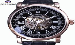 Forsining Retro Series Roman Skeleton Display Black Dial Mechanical Clock Rose Golden Case Mens Automatic Watch Top Brand Luxury1572314