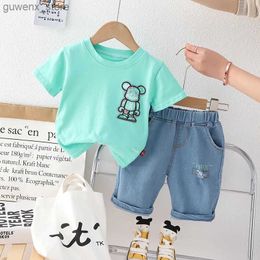 Clothing Sets Fashion Summer Kids Baby Boys Clothing Suits Cartoon Bear T-Shirt+Shorts Casual Clothes Outfit Girls Clothing 2PCS/Set Y240415