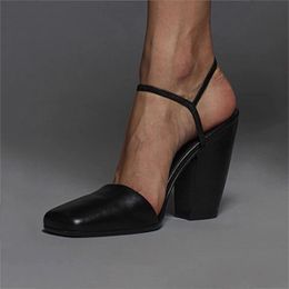 2024 Lady sheepskin leather sexy Ladies chunky heel sandals shoes square toe summer Europe and America The catwalk mary jane Almond Shaped Toes slip-on size 34-43