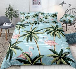 Bedding Sets Coconut Tree Duvet Cover Set Holiday Style Green Blue Background Beds Home Textiles Microfiber For Kids Girls