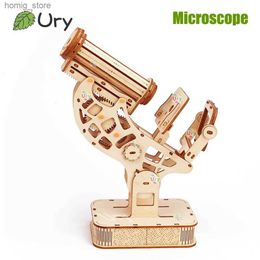 3D Puzzles Ury 3D Wooden Puzzle Microscope Model Mechanical Gear Kit Science Observing Cell Toy Hand Assembly Decoration Gift for Kid Adult Y240415