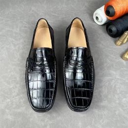 Casual Shoes Authentic Real True Crocodile Skin Classic Solid Black Men Moccasins Genuine Exotic Alligator Leather Male Loafers