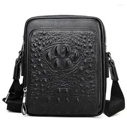 Bag Business Men's Messenger Shoulder Crocodile Pattern Genuine Leather Briefcase Small Cowhide Crossbody Bags For Men 2024