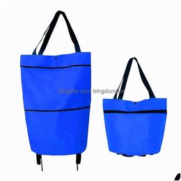 Storage Bags 2 In 1 Resuable Foldable Shop Cart Large Bag With Wheel Trolley Grocery Lage Organizer Holder Carry Case234K Drop Deliver Dhb5U