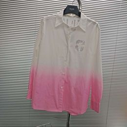 Designer Ce24ss New Cy Pink Sparkling Design Loose Shirt Letter Hot Diamond Tie Dye Gradual Colour Change