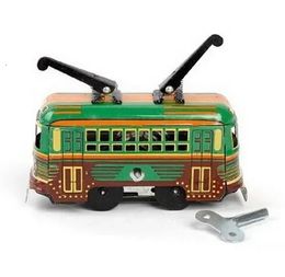 Funny Adult Collection Retro Wind up toy Metal Tin moving tram bus car model Mechanical Clockwork figures kids gift 240408