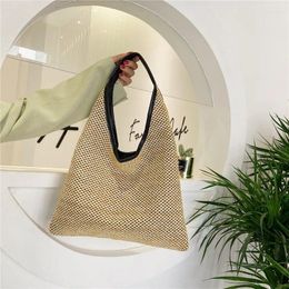 Drawstring Bucket Bag Female Bohemian Woven Shoulder Bags For Women Summer Beach Straw Handbags And Purses Lady Travel Casual Shopping