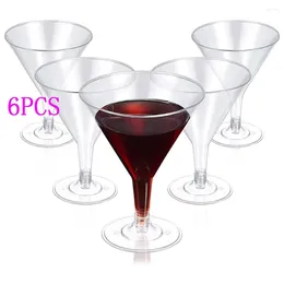 Disposable Cups Straws 6pcs Cocktail Glasses Creative Holiday Party Supplies Transparent Plastic Tableware Red Wine Champagne Drink Cup