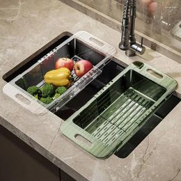 Kitchen Storage Adjustable Plastic Sink Colander Multipurpose Rack Extendable Drain Basket Shelf Bathroom Organizer