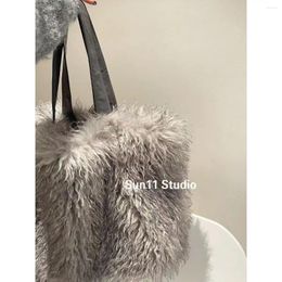 Evening Bags Luxury Faux Fur Large Tote Bag Designer Soft Plush Women Handbags Pluffy Shoulder Crossbody Warm Winter Big Shopper Purses