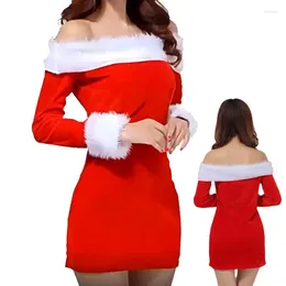 Party Decoration Lovely Red Velvet Hip Wrap Dress Comfortable Fabric Costume Fashion Miss Claus Santa Cosplay Theme Dances