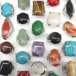 50pcs Lot Queen Size High Quality Natural Semi-precious Stone Rings Include Turquoise Opal Rose quartz Etc267v