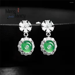 Dangle Earrings Natural A-goods Jadeite Yang Green Peace Button Jade S925 Silver Women's High-grade Earring Exquisite Luxury Fashion