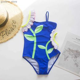 Endelar 3-12 år gammal flicka baddräkt Sunflower Summer Girl One-Piece Swimsuit Beach Swims Swimsuit Y240412