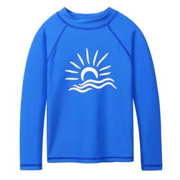 BAOHULU Royal Blue Long Sleeve Rashguard Boys Kids Swimwear Sun Shirts UPF 50 Swimsuit Girls Swim Rash Guard Beach Wear 240412