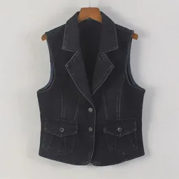 Women's Vests Spring Autumn Appear Thin Short 2024 Sleeveless Female Vest Coat Fashion Solid Color Denim Jacket