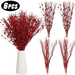 Decorative Flowers 6/1PCS Artificial Glitter Berry Fake Foam Berries Flower Branch DIY Xmas Tree Decoration Home Year Wedding Party