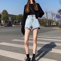 Summer Women Vintage Y2K Streetwear Denim Shorts High Waist Casual Female Loose Fit Blue Womens Clothing 240415