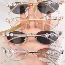 Sunglasses Diamond Inlaid Oval Metal Small Frame Eyeglasses Prevent Sunlight Exposure Glasses Decorative Spectacle Light Eyewear