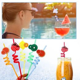 Drinking Straws 5PCS Fruit Theme Party Supplies Pineapple Strawberry Tropical Favours