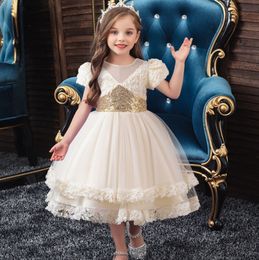 2024 children skirt Girls' dress skirt Short sleeve sequin mesh Princess dress Birthday party dresses