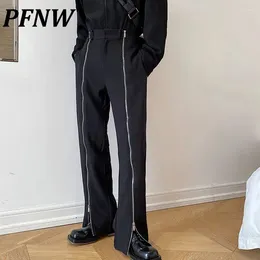 Men's Pants PFNW Korean Zipper Design Trendy Straight 2024 Slim Fit Mid-waist Casual Long Chic Black Trousers 9A1152