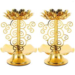 Candle Holders Candlestick Style Figurine For Home Holder Lotus Butter Lamp Base Alloy Tea Light Decorative