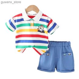 Clothing Sets New Summer Baby Girl Clothes Suit Children Boys Fashion Striped T-Shirt Shorts 2Pcs/Sets Toddler Casual Costume Kids Tracksuits Y240415Y240417MTQ2