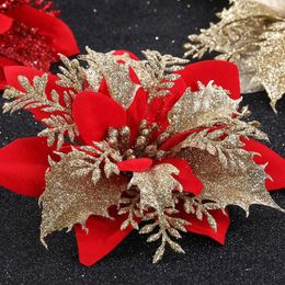 Decorative Flowers Powdered Onion Christmas Fake Artificial Xmas Poinsettia Decorations Floral Decors Faux For Vase