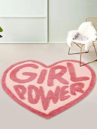 Carpets Girl Power Heart Shaped Tufted Rug For Girl's Bedroom Dressing Room Pink GRL PWR Art Area Soft Fluffy Bath Mat Home Decor