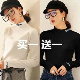 Women's T Shirts Turtleneck White T-shirt Clothes Long-Sleeved Top Woman Tshirts Tops Mujer Camisetas