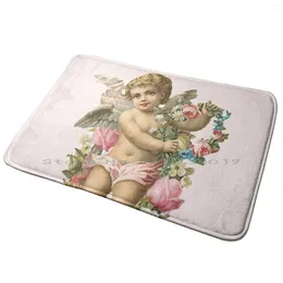 Carpets Baby Angel Entrance Door Mat Bath Rug Angelic Cherub Valentines Day Love Cute Girl Friendship Pink Soft Flower