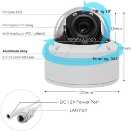 High Definition IP Security Camera with 50MPH 265PO EPT Technology, 5X Optical Zoom, Pan/Tilt, Waterproof, Night Vision, Audio, Indoor/Outdoor, Network Compatible