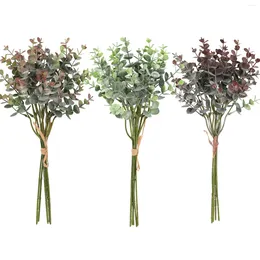 Decorative Flowers 6Pcs/lot Artificial Eucalyptus Green Leaf Branch Fake Plants For DIY Wedding Bouquet Table Floral Arrangement Home