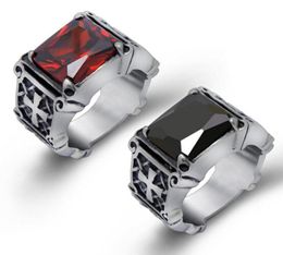 High Quality Fashion Hiphop Red / Black Big Rhinestone Stone Biker Mens Silver Stainless Steel Punk design Ring 7-12#1212101