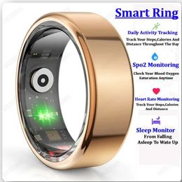 Gold R02 Smart Ring Multifunctional Step Health Tracker Heart Rate Blood Oxygen Monitor Waterproof Sleep Fitness 240415