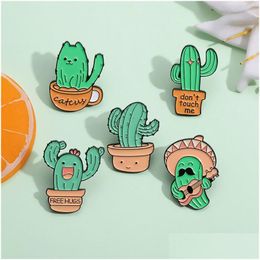Pins, Brooches Pin For Women Men Funny Badge And Pins Dress Cloths Bags Decor Cute Cactus Enamel Metal Jewelry Gift Friends Drop Deli Dhlkx