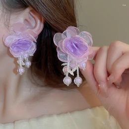 Dangle Earrings Mesh Flower Leaf Resin Beads Tassel Drop For Women Fashionable Party Jewellery