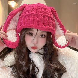 Berets Autumn And Winter Warm Cute Thick Thread Knitted Hats For Women Men Long Ears Sweet Travel Fashion Pullover Beanies Cap