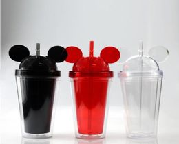 8colors 15oz Acrylic tumbler with dome lid plus straw double Wall Clear Plastic Tumblers with Mouse Ear Reusable cute drink cup1531242