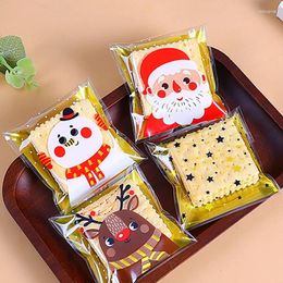 Storage Bags 100pcs 7x7cm Transparent Cartoon Christmas Self-Adhesive Bag Santa Claus Year Gift Biscuits Cookies Cake OPP Packing Pouches