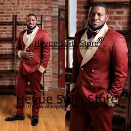 Men's Suits Classic Red Satin Wedding Men Suit 2 Pieces Sets Business Blazer Pants Double Breasted Lapel Elegance Male Costume Homme