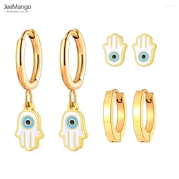 Hoop Earrings JeeMango 3Pcs/Set Stainless Steel Blue Turkish Eyes Jewellery For Women Ethnic Hamasa Hand Painted Glaze JE23128