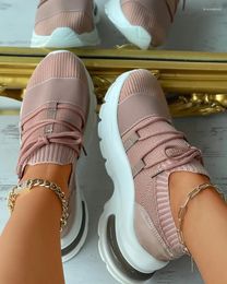 Casual Shoes Women Sneakers Lace-up Knit Breathable Solid Colour Ladies Height Increasing Designer