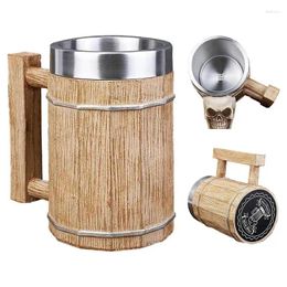 Mugs 600ml Vintage Imitation Wooden Barrel Beer Mug Leak Proof Viking Drinking Cup Handmade Mediaeval Cocktail For And Coffee