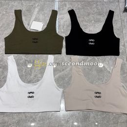 Luxury Embroidered Tanks Top Women Cropped T Shirt Summer Yoga Vest Cotton Fabric Short Vests